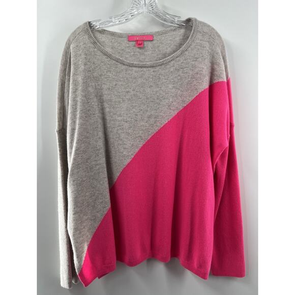 Lilly Pulitzer Cashmere Pullover Sweater Cashmere Pink Gray Colorblock Women’s L - Picture 1 of 11